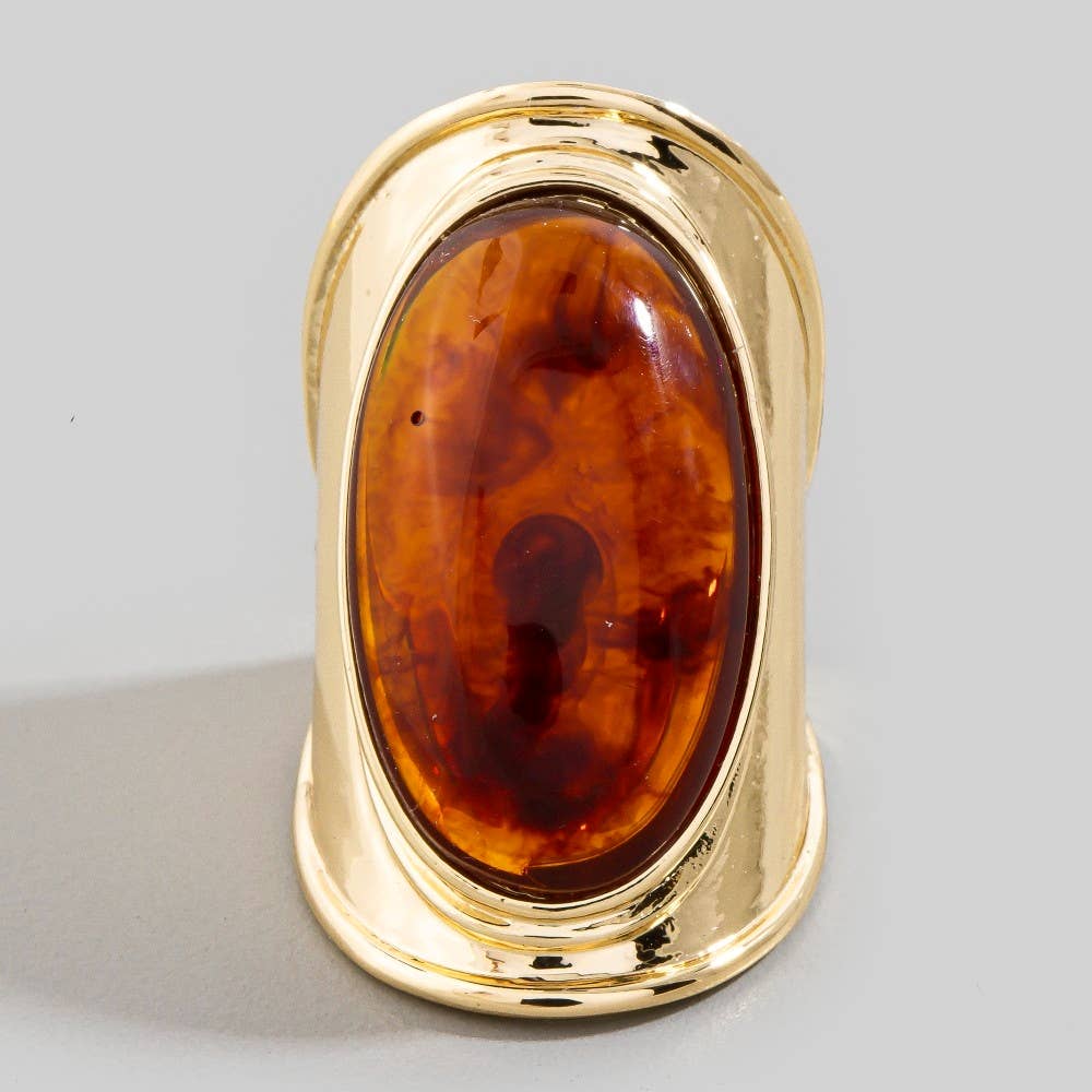 Vintage Oval Resin Style Open Band Ring: GDBRW