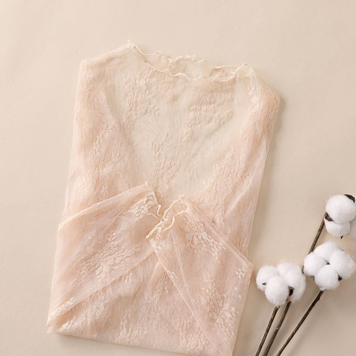 Sexy Mesh Blouse - Long Sleeve Lace Top for Women_CWTBLL3619: APRICOT / (M) 1