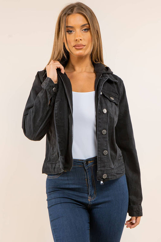 Danielle Hooded Black Denim Jacket
