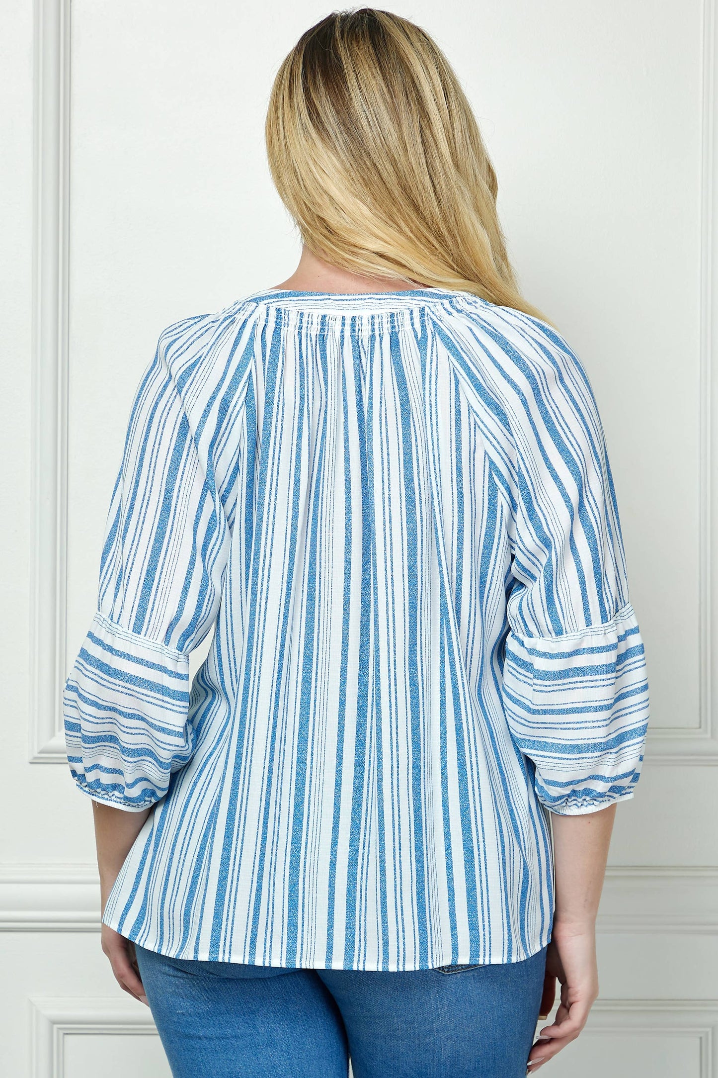 Plus Rebecca Striped Peasant Top (1X/2X/3X)