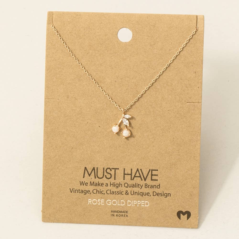 Gold Dipped Opal And Cz Cherry Pendant Necklace: G