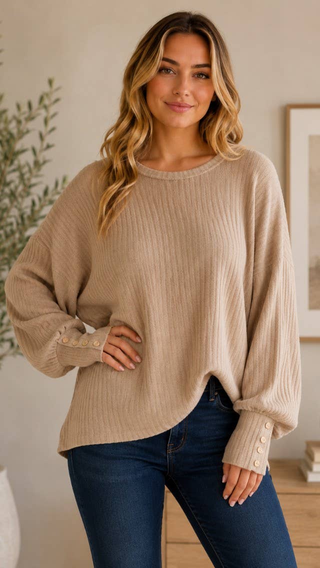 Ellie Ribbed Knit Top - Brown