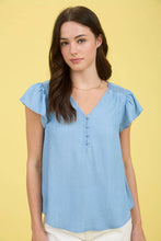 Load image into Gallery viewer, Gemma Ruffle Sleeve Chambray Top
