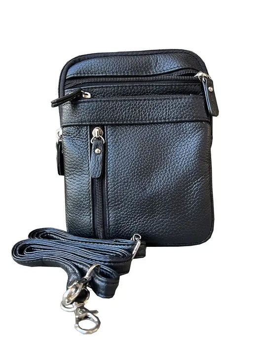 Genuine Cowhide Leather Crossbody: Black