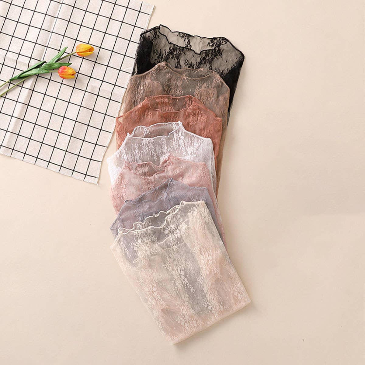 Sexy Mesh Blouse - Long Sleeve Lace Top for Women_CWTBLL3619: APRICOT / (L) 1