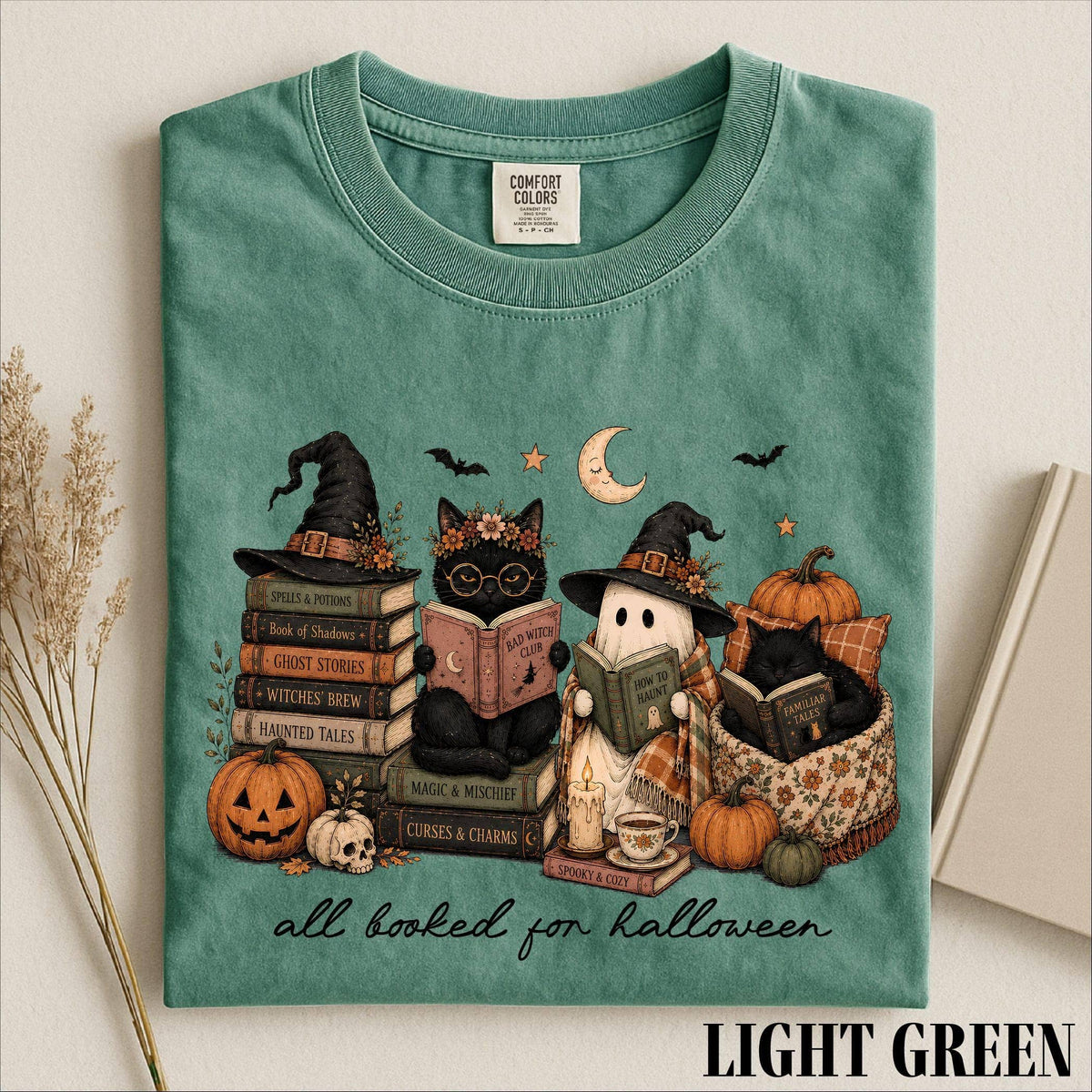 All Booked For Halloween Shirt, Funny Pumpkin Owl Book Shirt: Yam / XL