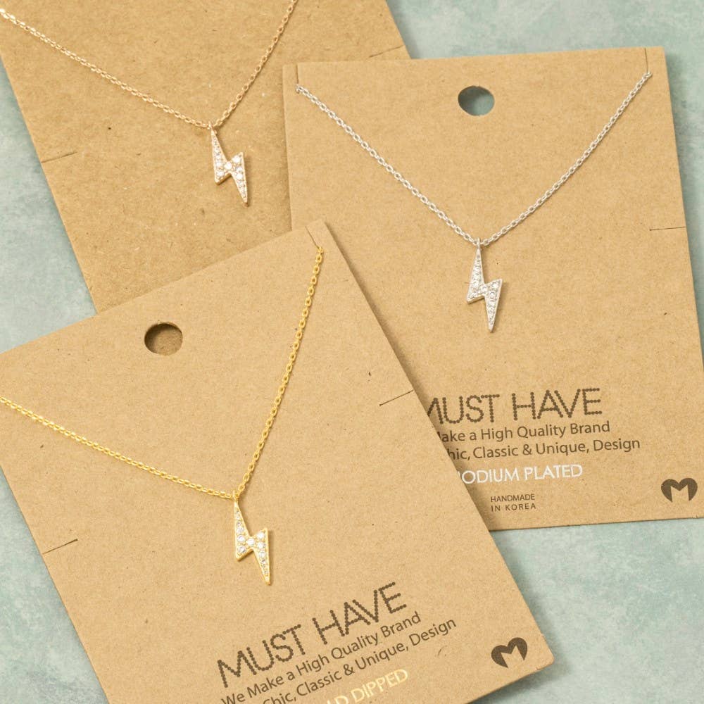 Gold Dipped Pave Lightning Bolt Pendant Necklace: G