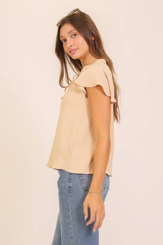 Alexandra Flutter Sleeve Tie-Front Blouse - Beige