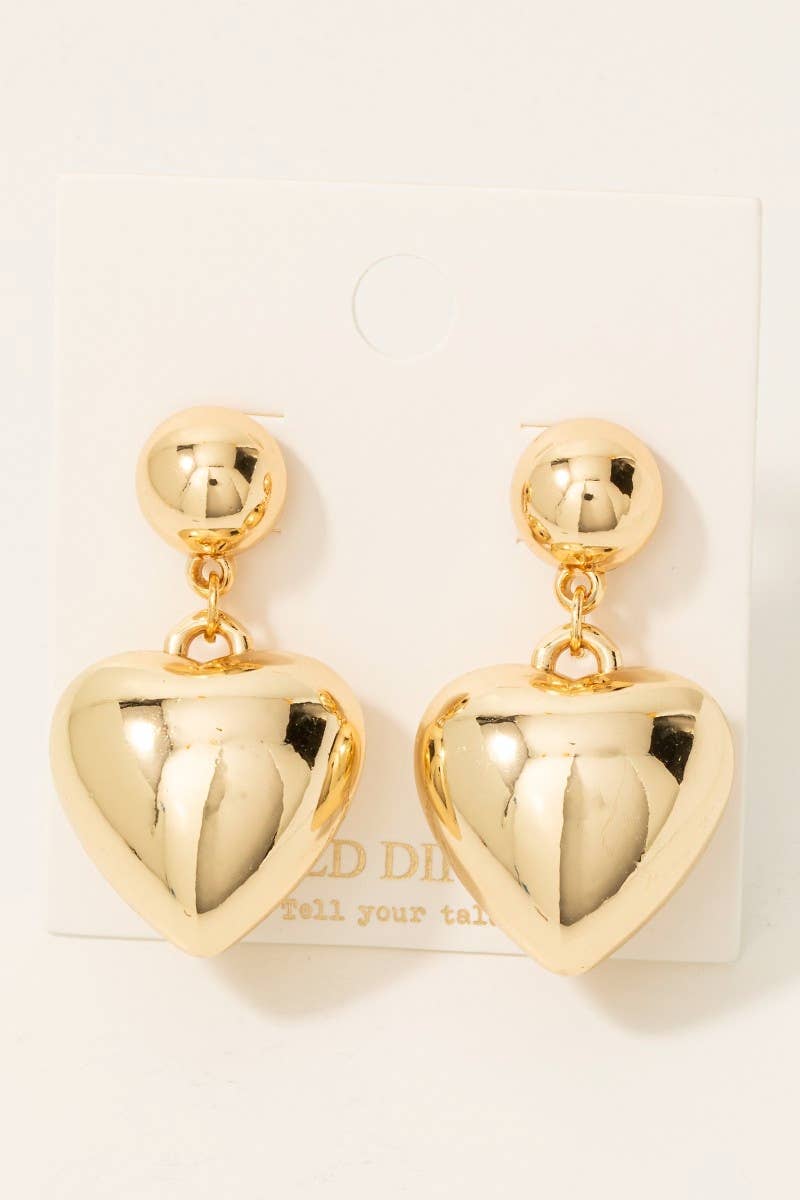 Gold Dipped Bubble Heart Charm Stud Drop Earrings: GD