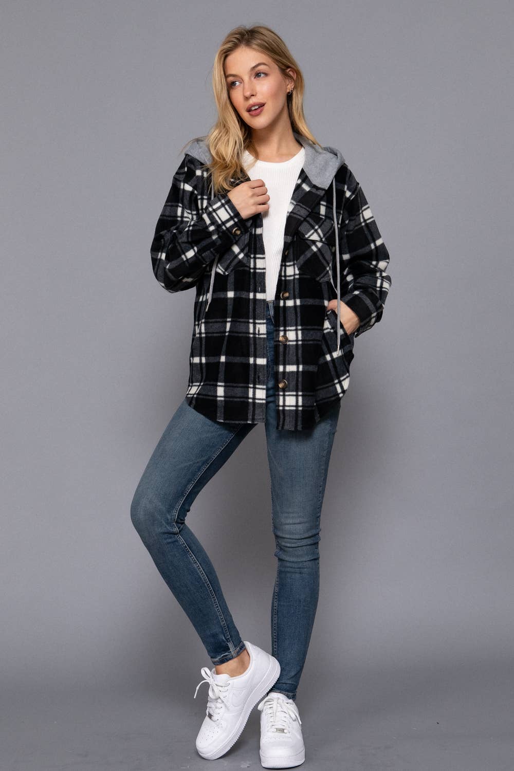 Marley Fleece Plaid Button Down W/Hood