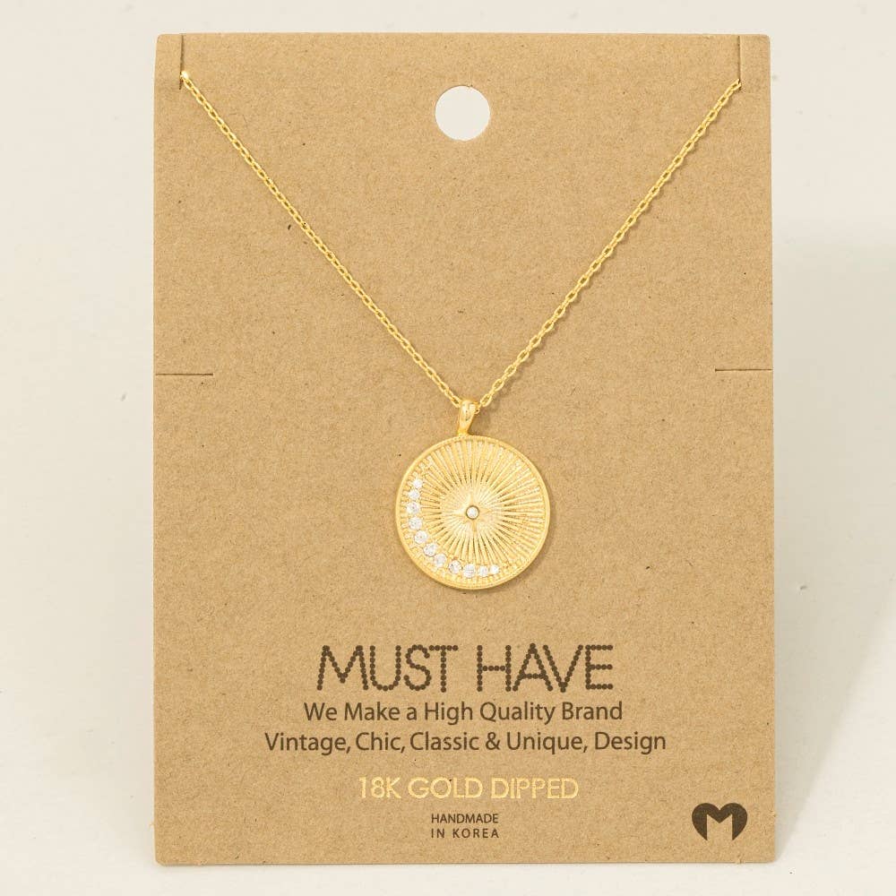 Gold Dipped Round Shining Star Pendant Necklace: G