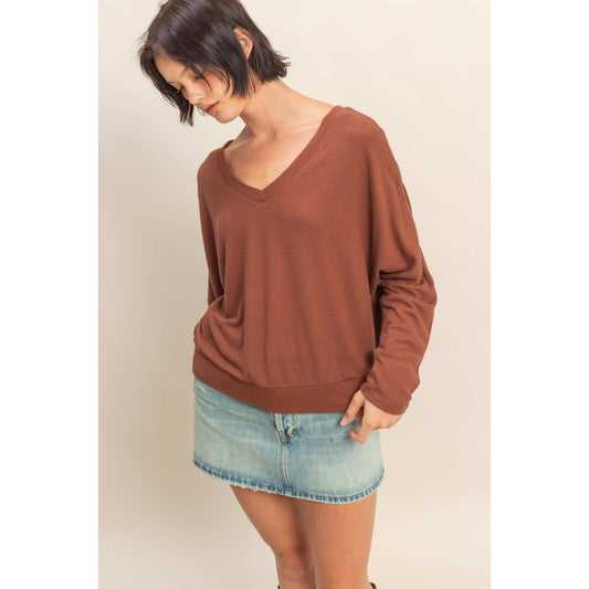 Valerie V-Neck Lighweight Sweater: Chestnut