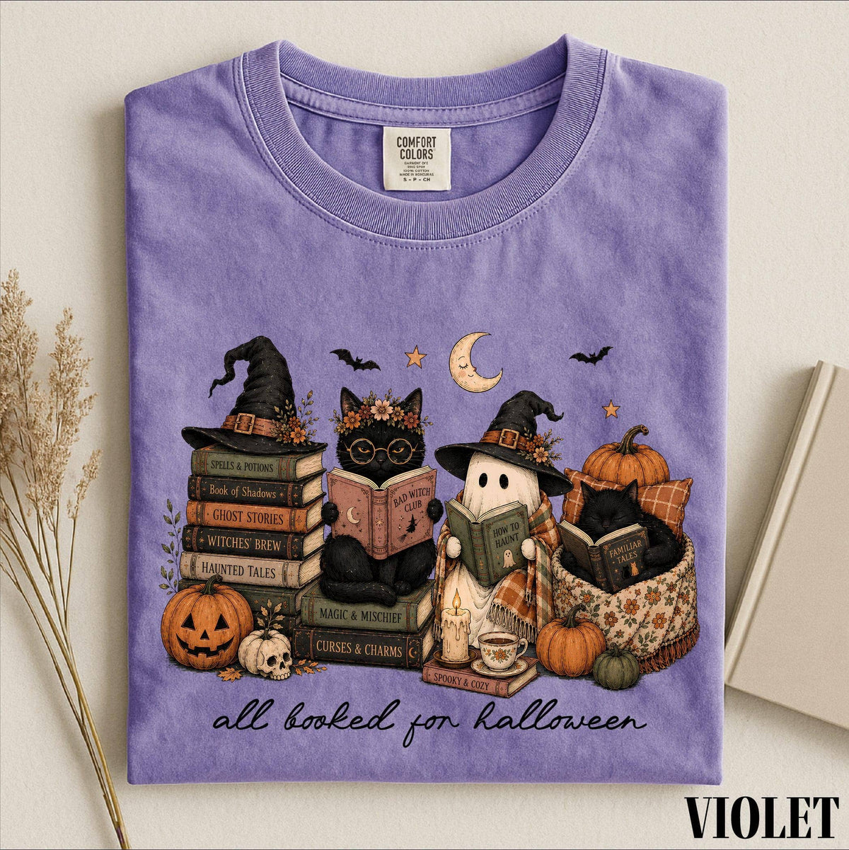 All Booked For Halloween Shirt, Funny Pumpkin Owl Book Shirt: Yam / XL