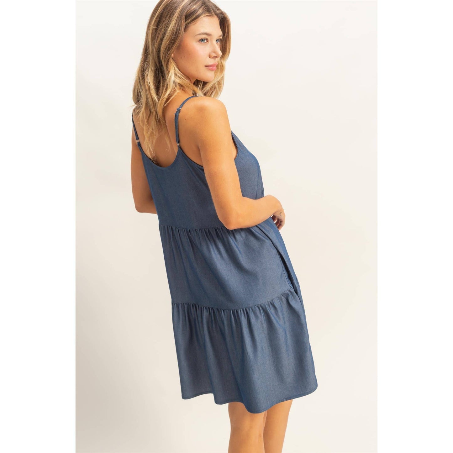 Laynie Tiered Spaghetti Strap Dress - Medium Wash Denim