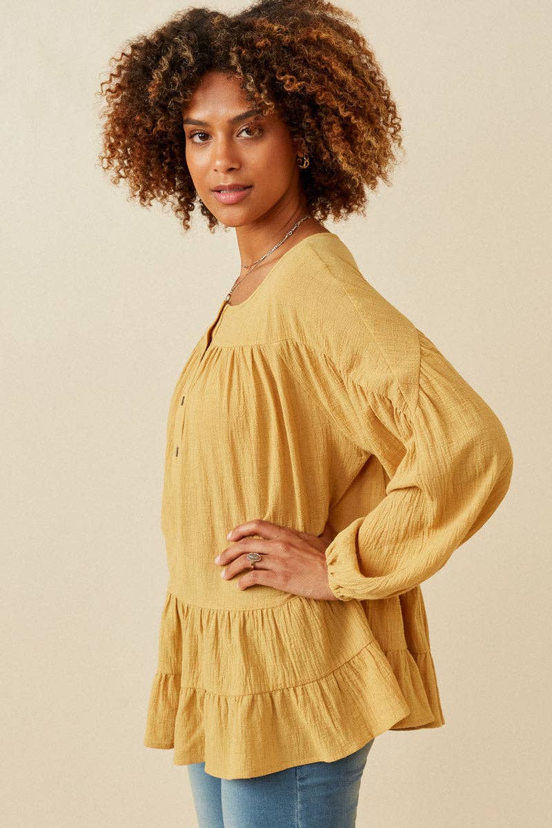 Tracy Peplum Henley Tunic - Mustard