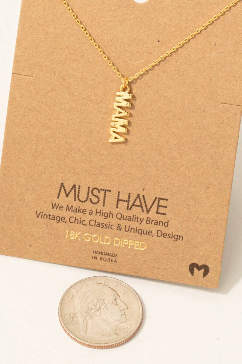 Gold Dipped Flat Mama Pendant Necklace: G