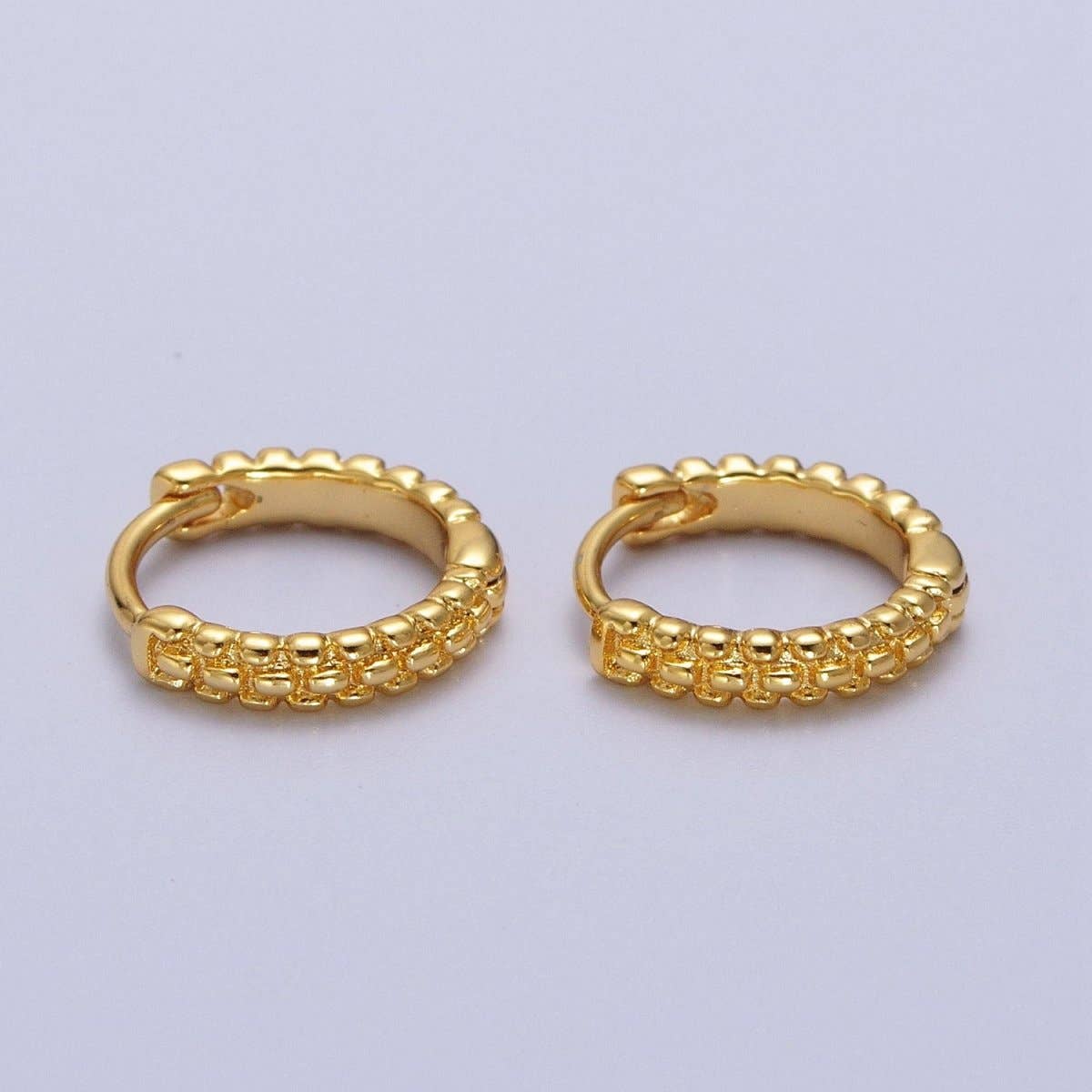 13mm Gold Textured Dotted Dainty Huggie Earrings