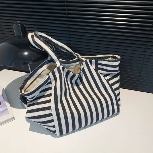 Stripe Medium Capacity Canvas Tote Bag - Black/White