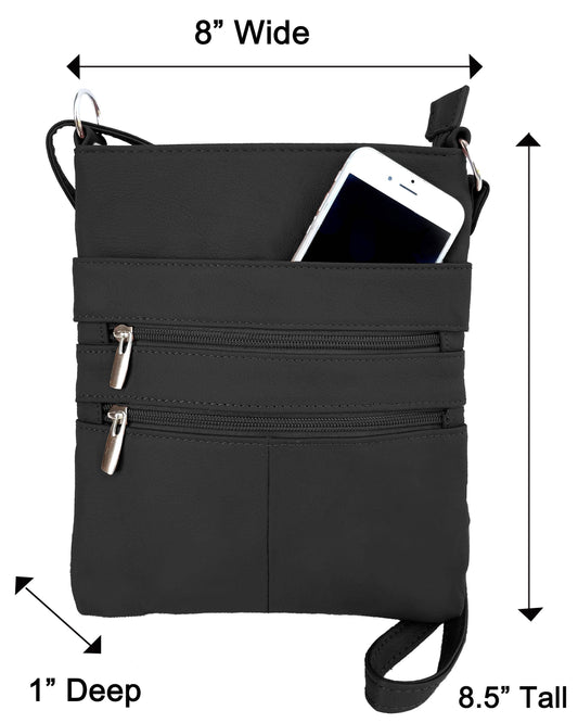 Genuine Leather Crossbody Multiple Pockets: Black