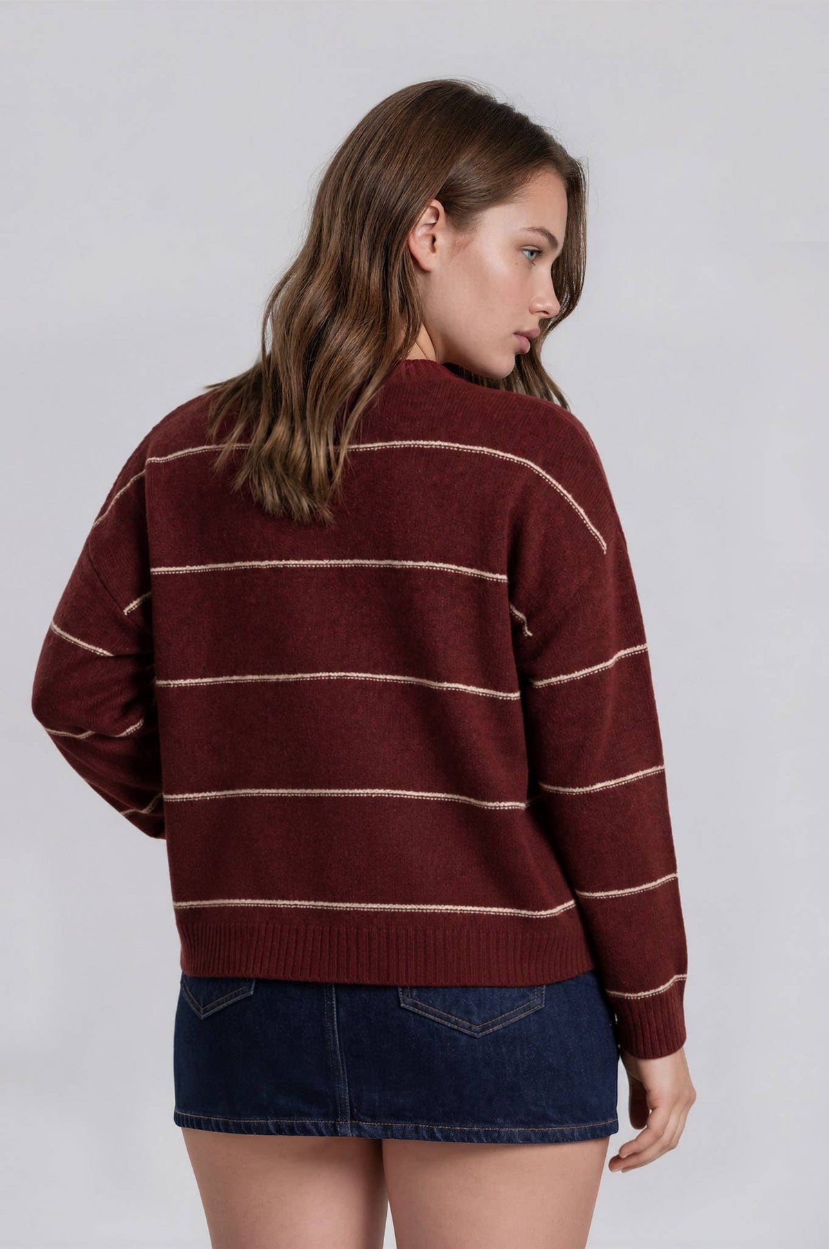 Plus Brynlee Striped Button Down Cardigan - Red Wood