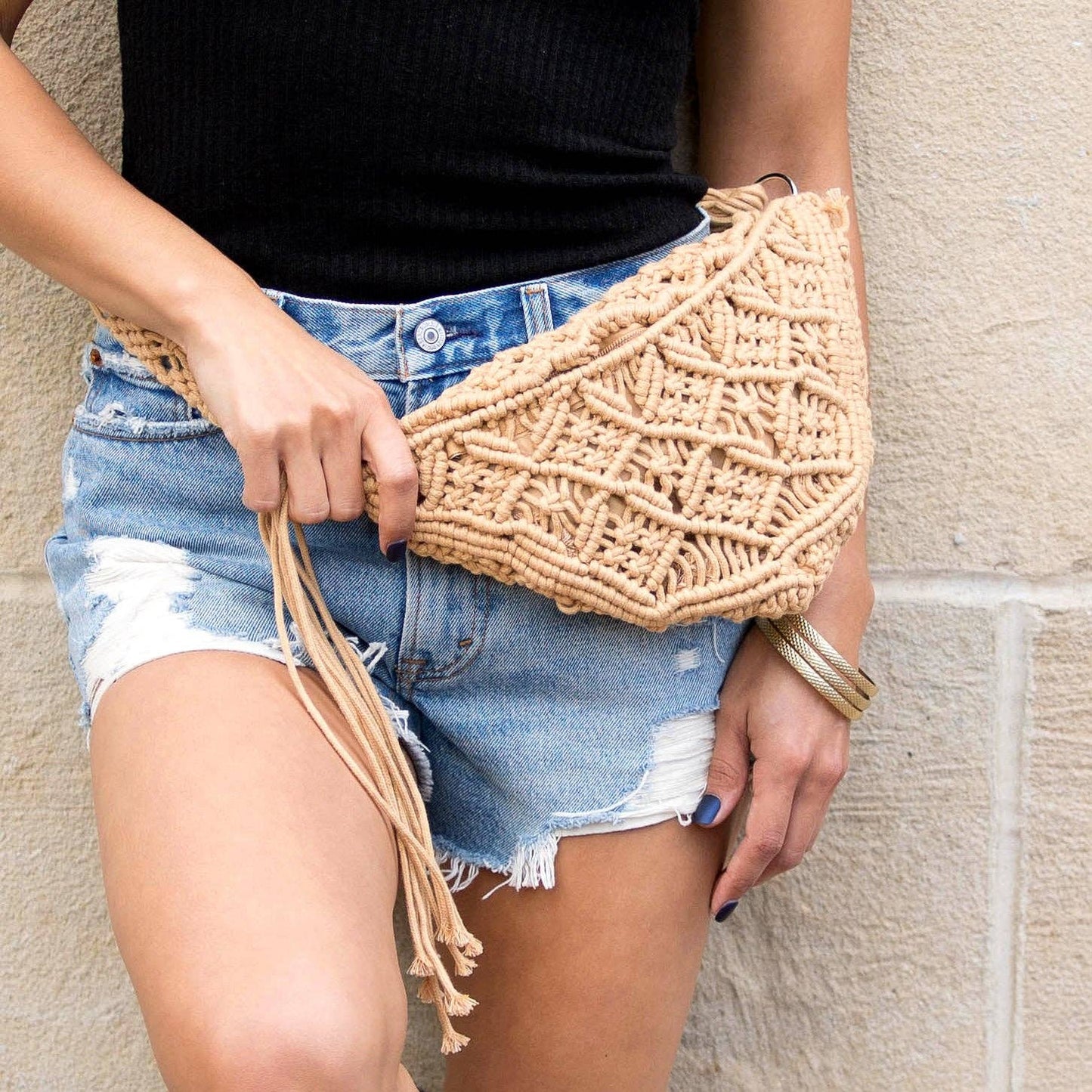 Macrame Sling Bag: Khaki