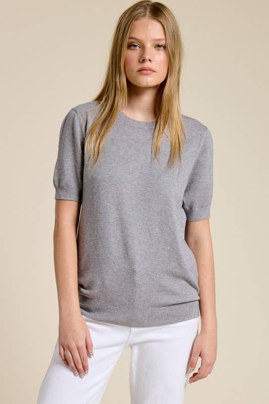 Jenna Short Sleeve Cashmere Blend Sweater - Heather Gray