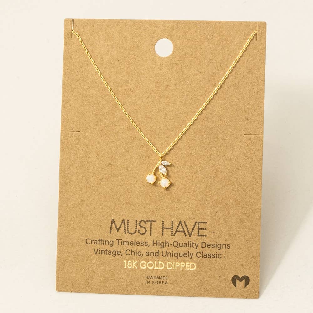 Gold Dipped Opal And Cz Cherry Pendant Necklace: G