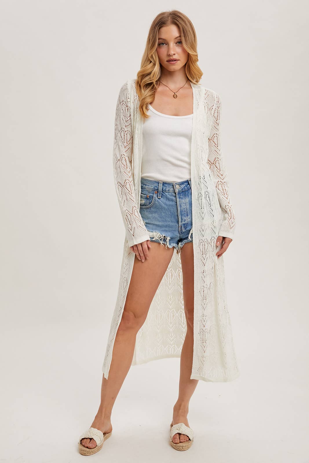 POINTELLE KNIT MAXI DUSTER: NATURAL / S