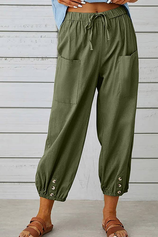 Hailey Buttom Hem Joggers - Army Green