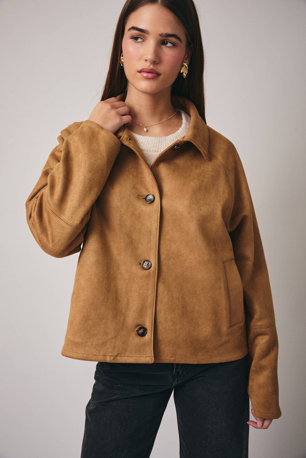 SUEDE JACKET: TAN / S