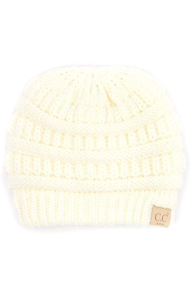 C.C Kids Knit Beanie with Fuzzy Lining Inside: Ivory