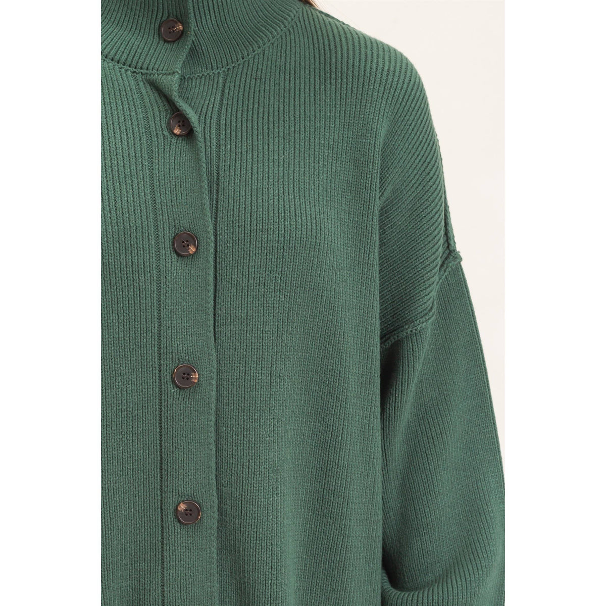 Hallie High Neck Oversized Cardigan - Dark Green