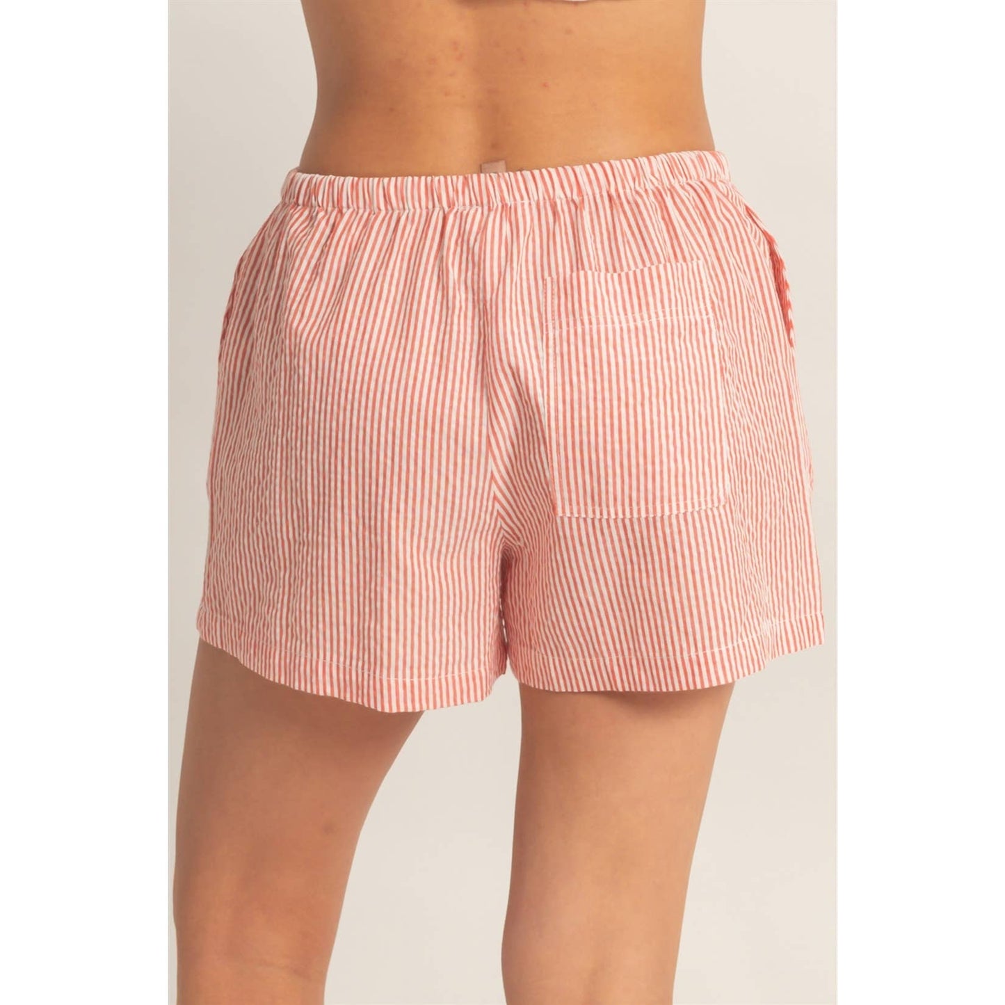 Red Striped Drawstring Waist Shorts