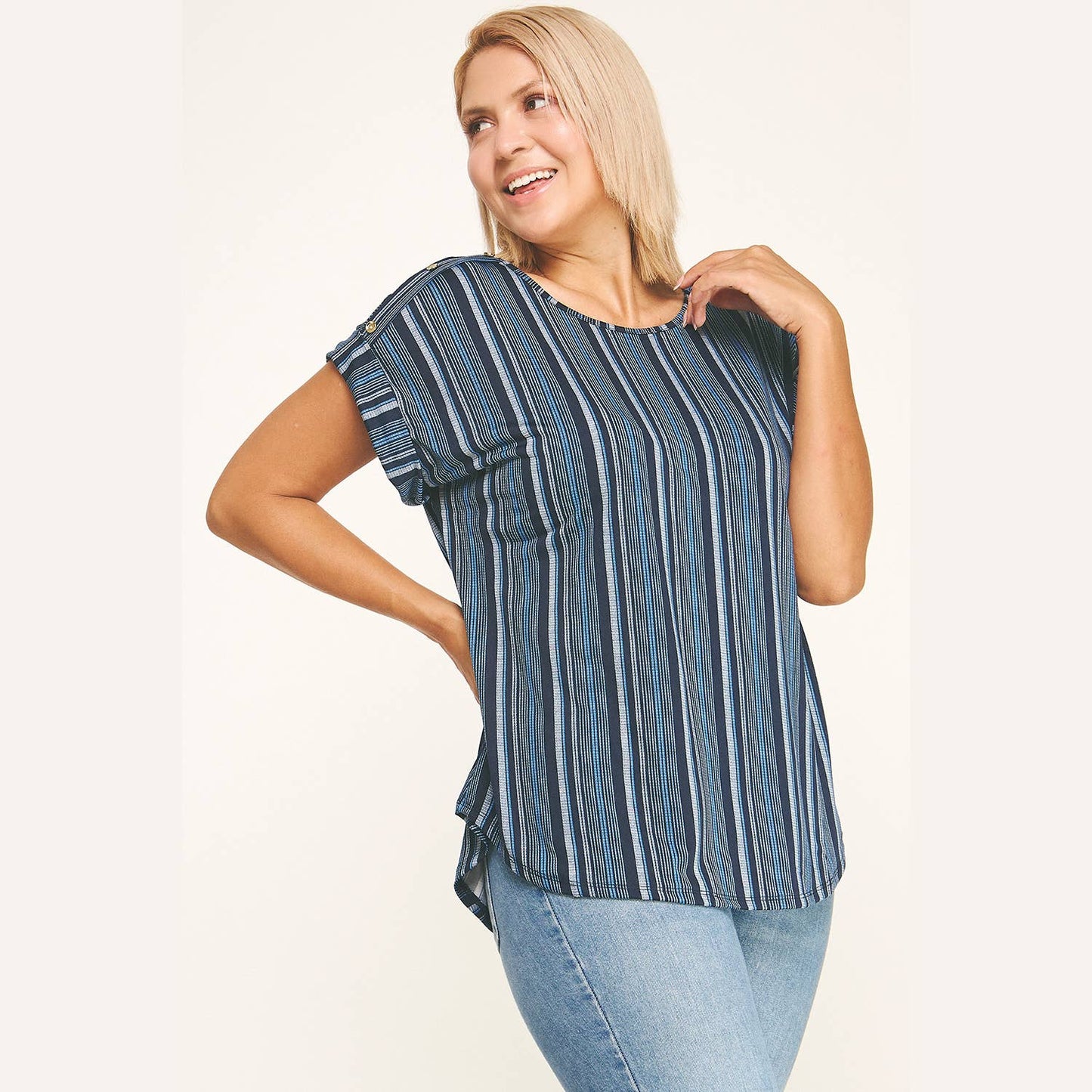 Plus Angela Blue Striped Top (1X/2X/3X)