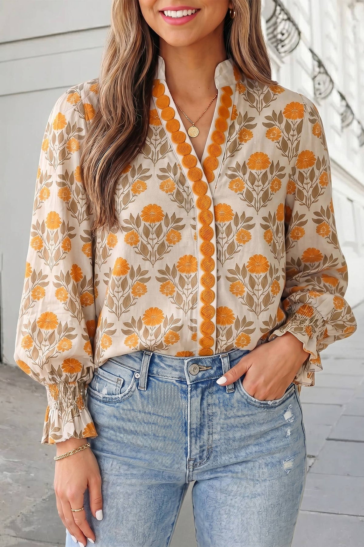 Tessa Floral Print V-Neck Tunic Top