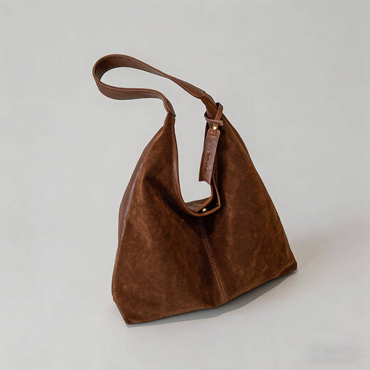 Vintage Suede Hobo Shoulder Bag: Brown