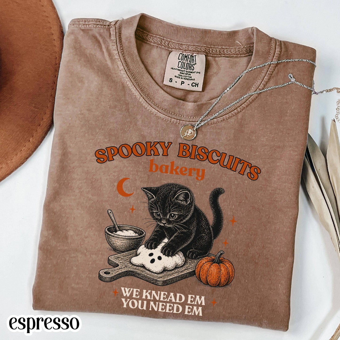 Comfort Colors Kitty Biscuits Shirt, Spooky Season Tee : Ivory / XL