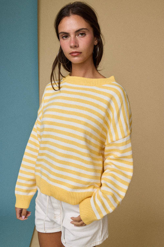 Sarah Striped Crewneck Sweater: Yellow
