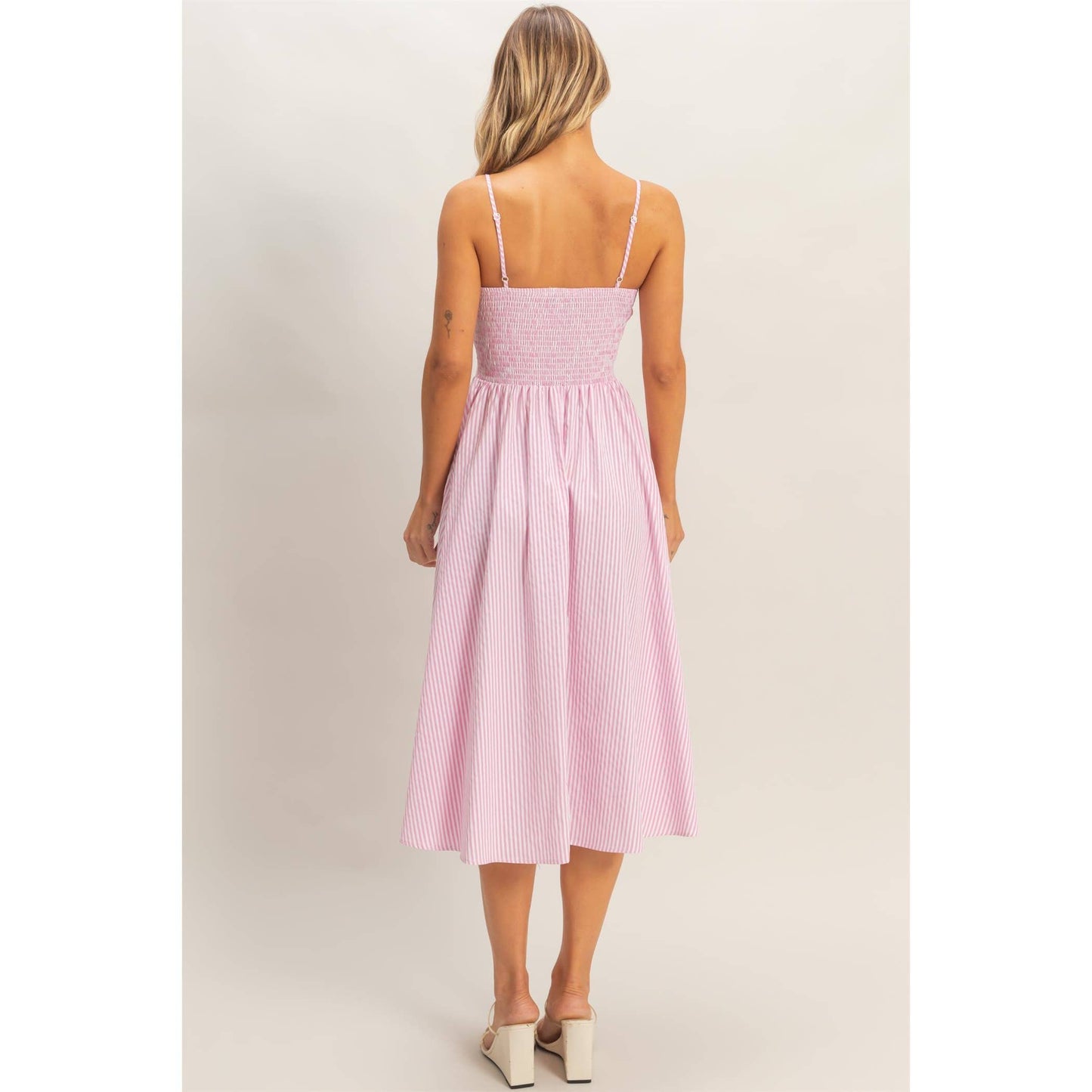 Ella Striped Spaghetti Strap Dress - Pink