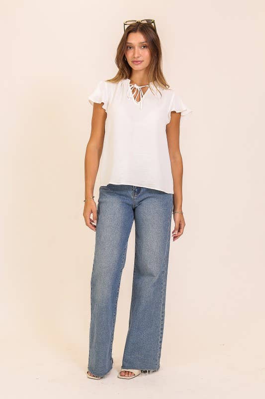 Abby Flutter Sleeve Tie-Front Blouse - Off White