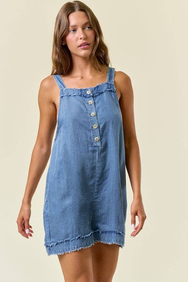 Landry Tencel Denim Romper - Med Wash Denim
