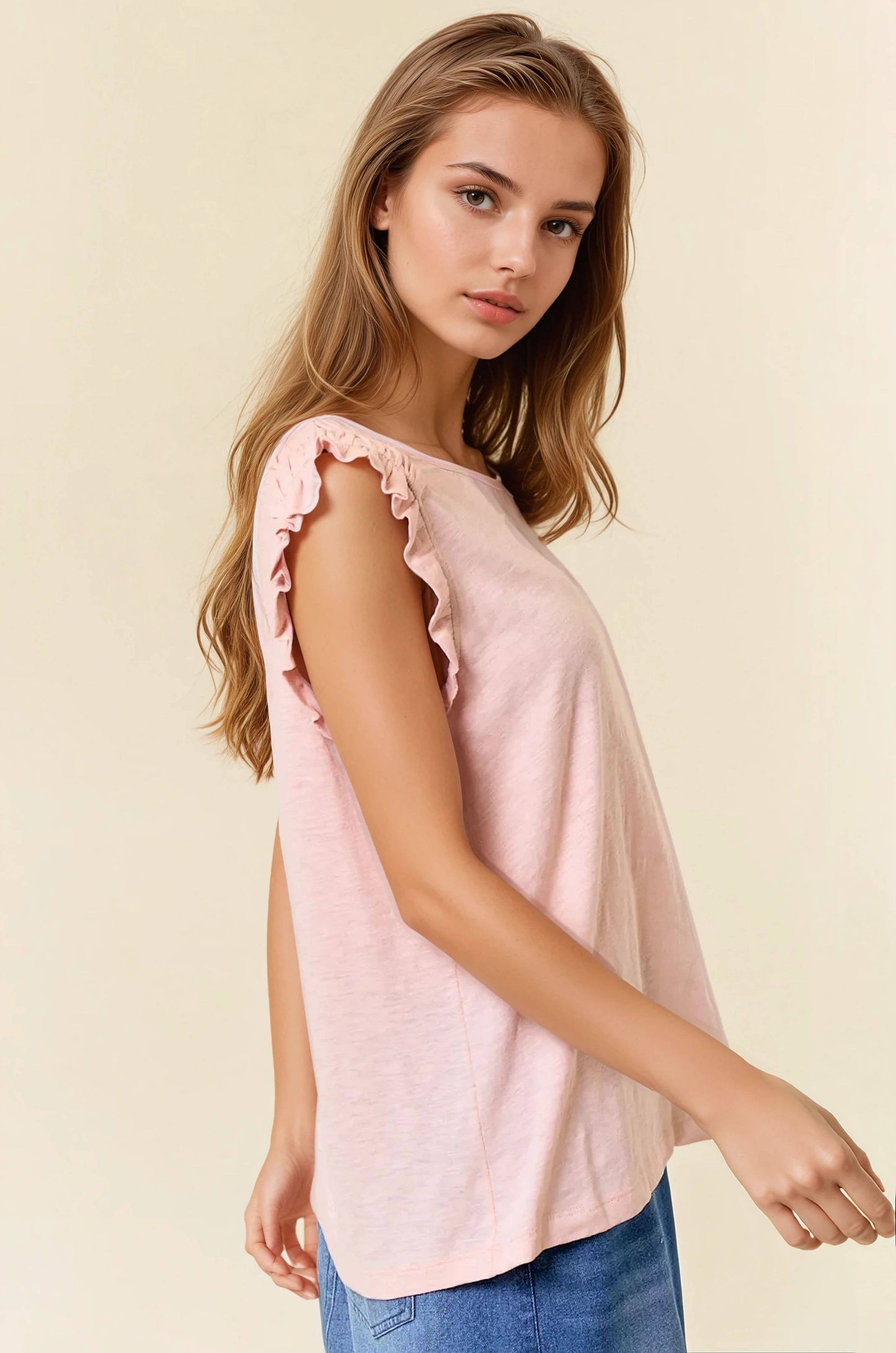 Addi Ruffle Sleeve Top - Blush
