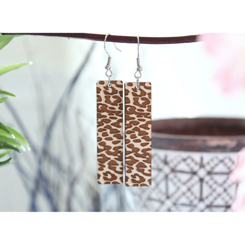 Wood Leopard Print Drop Earrings