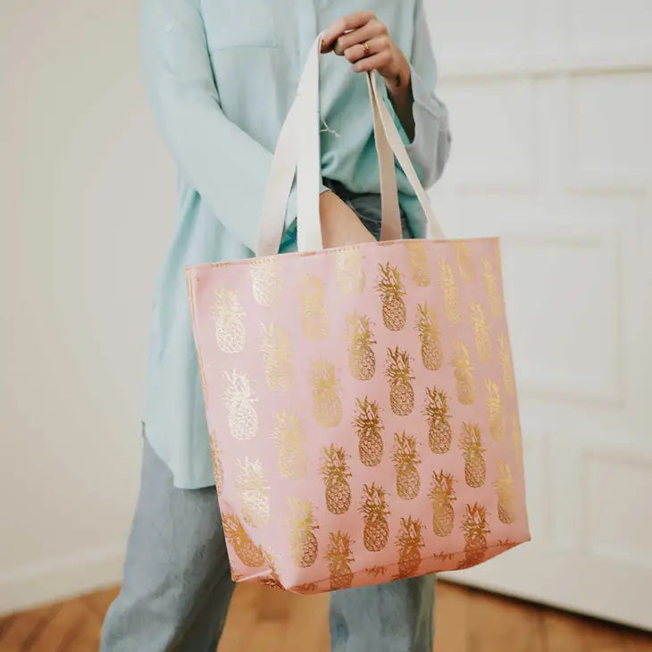Pineapple Beach Bag/Summer Tote Pink & Gold Foil