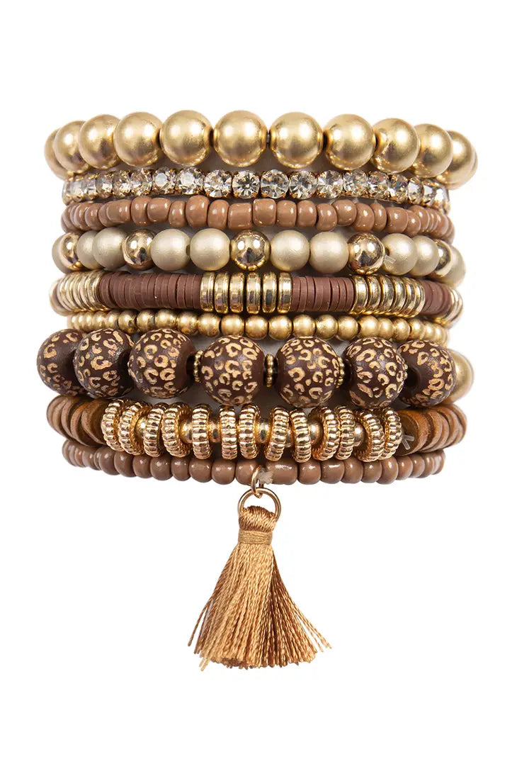 Brown & Gold Bead Bracelet Set