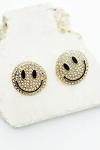Load image into Gallery viewer, Rhinestone &amp; Gold Smiley Face Stud Earrings
