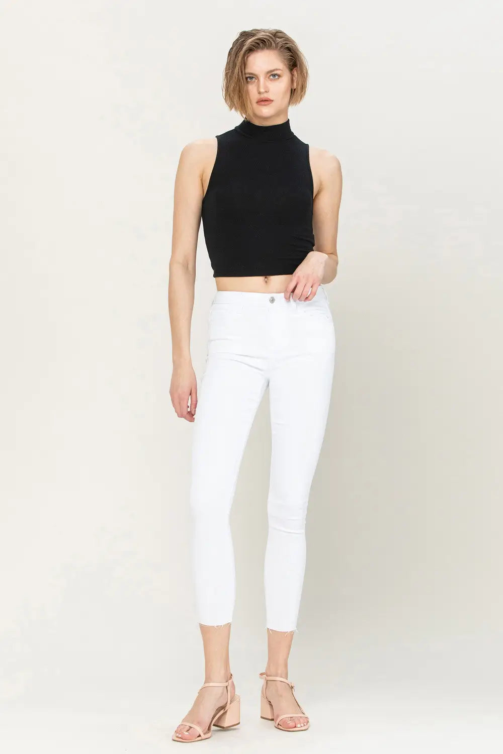 Vervet Brand Mid Rise Raw Hem Cropped Skinny Jeans - White