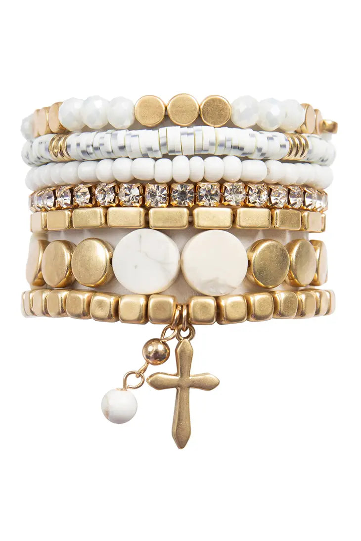 White & Gold Bead Bracelet Set